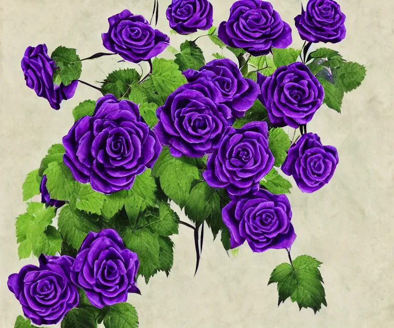 Prompt: purple vines with black roses
