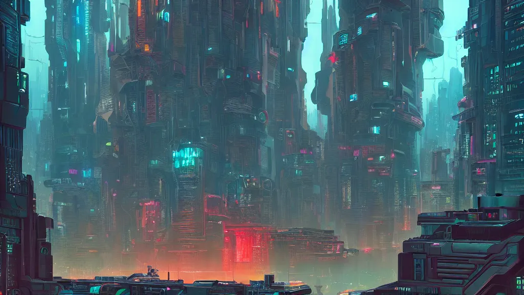 Prompt: futuristic cyberpunk robot city at the other side of nowhere, sharp digital painting. dreaming latent space. concept art. artstation. casey weldon. digital render. dan mumford. clean retro. bruce pennington.