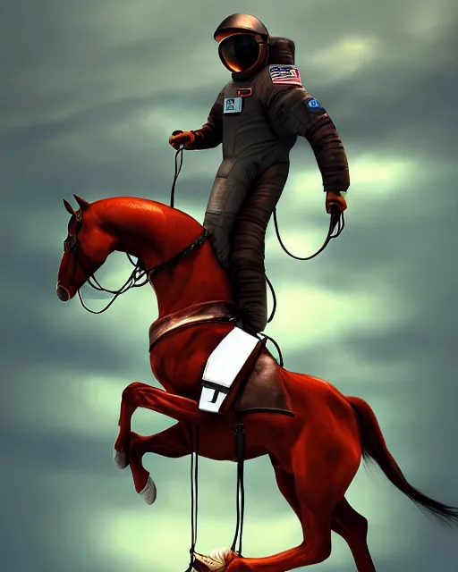 Prompt: sitting horse sitting on top of astronaut, artstation