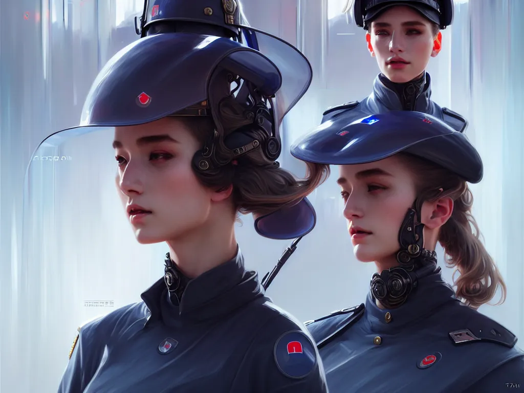 Image similar to portrait futuristic swiss police uniform female, at future neon light rooftop, ssci - fi and fantasy, intricate and very very beautiful and elegant, highly detailed, digital painting, artstation, concept art, smooth and sharp focus, illustration, art by tan zi and ayanamikodon and alphonse mucha and wlop