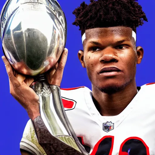 Image similar to a portrait of Lamar Jackson holding Lombardi Trophy, detailed and realistic face, 8k