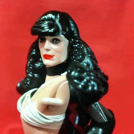 Image similar to photograph of 1 9 8 0 s femme fatale collectable action figure still in original packaging, noir toys line