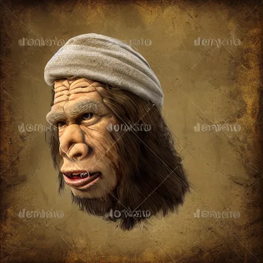 Image similar to neanderthal with a smartphone, realistic, history, old, rustic