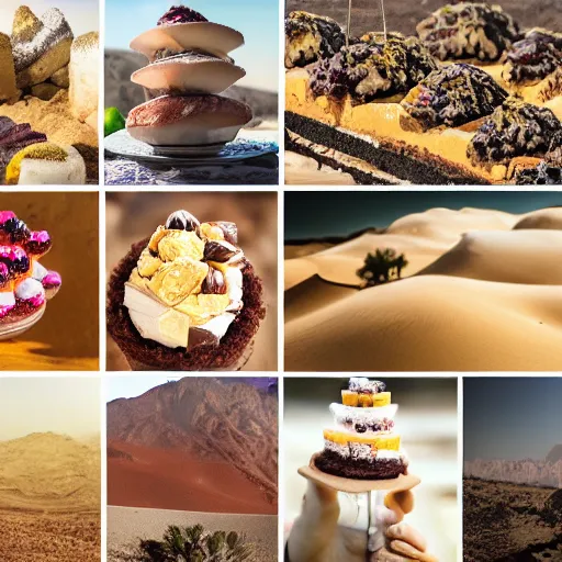 Image similar to desert full of all kinds of desserts, photography