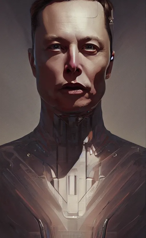 Image similar to Elon Musk as a robot from Westworld, masterpiece digital painting by Greg Rutkowski, Alex Grey, artstation, 4k wallpaper