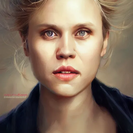 Image similar to kate mckinnon, a beautiful portrait, soft painting, by stanley artgerm lau, wlop, rossdraws, lerapi, and sakimichan,