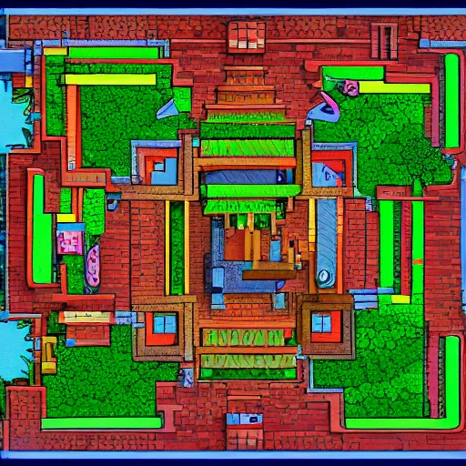 Image similar to aerial view of wizard tower, colored lineart game tile