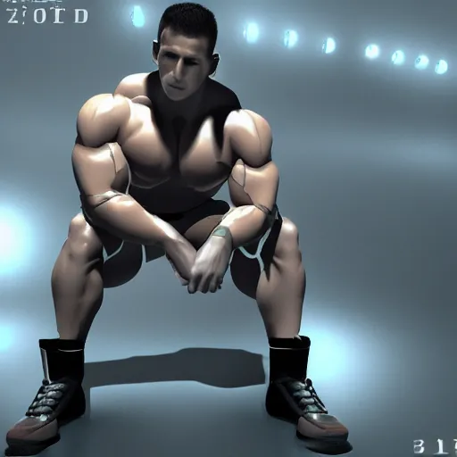 Image similar to a realistic detailed photo of a bodybuilder who is also a male android Chris Redfield, shiny skin, posing robotically, blank stare