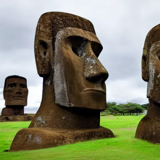 Image similar to Moai statue giving a TED talk