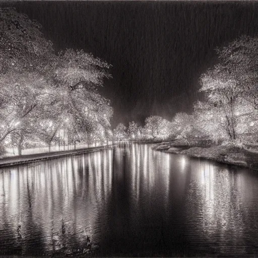 Prompt: A Mystic River, The River Is Full of Lights, Mysticism, Artwork, Watercolor, Indian Art, Cinematic, Tri-X 400 TX, Exposure, Slit-Scan Photography, 2-Dimensional, 4k, Ultra-HD, Incandescent, Ray Tracing Reflections, insanely detailed and intricate, hypermaximalist, elegant, ornate, hyper realistic, super detailed:: watermark:: blurry:: cropped:: blur:: blurry:: out of focus:: by Dorothea Tanning, by Rene Magritte, by Victto Ngai