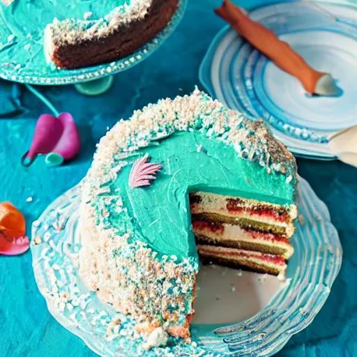 Image similar to mermaid cake, advertisement, food photography,