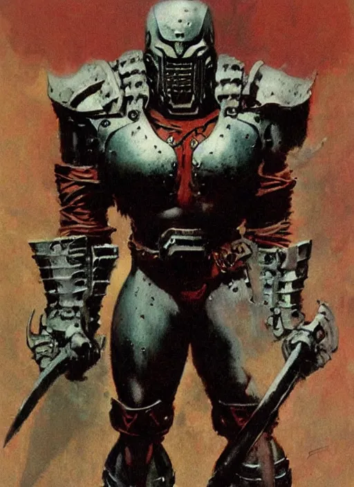 Prompt: iron saint, strong line, eerie color, beautiful! coherent! by frank frazetta, by brom