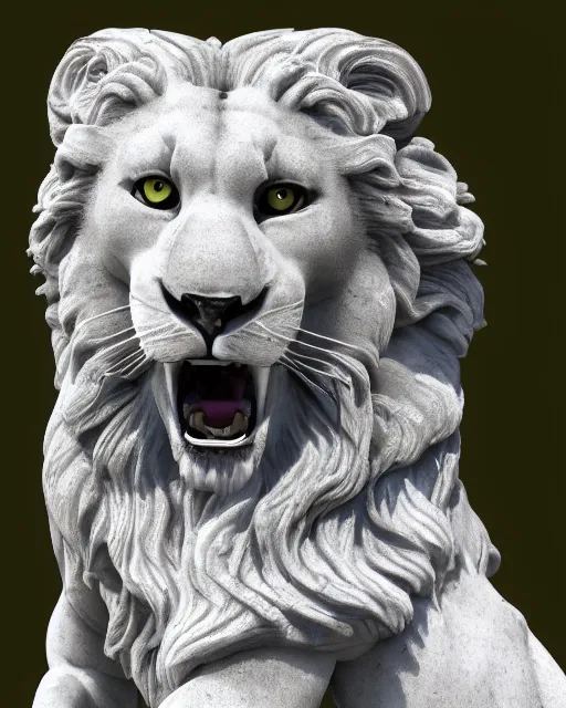 Image similar to a marble statue of a roaring lion, hyper realistic, 4 k, grainy marble, hyper detailed