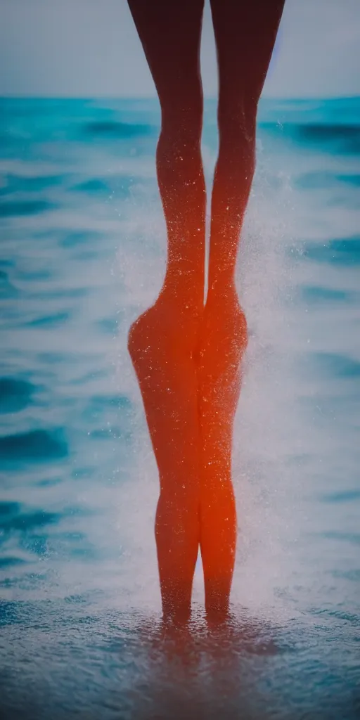 Prompt: a blurry closeup picture of abstract gorgeous human bodies in ocean, body parts, torso, macro photography, long exposure photograph, surrealism, anamorphic bokeh, orange and cyan lighting, cinematic