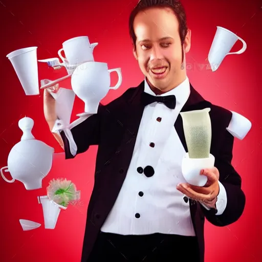 Image similar to magician performing the cups and balls very realistic