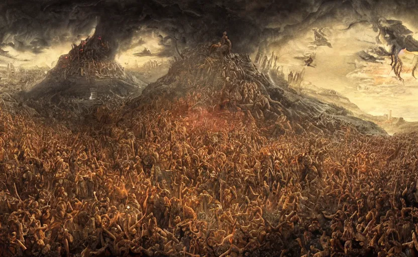 Prompt: a detailed matte painting of the most disturbing depiction of hell, in the style of dantes inferno