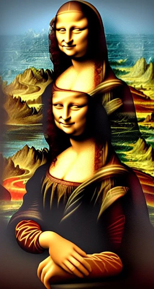 Image similar to the mona lisa as a robot, digital art