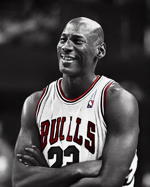 Image similar to photograph of michael jordan in a chicago bulls uniform at a national park, in the style of ansel adams. monochrome hdr, accurate facial details