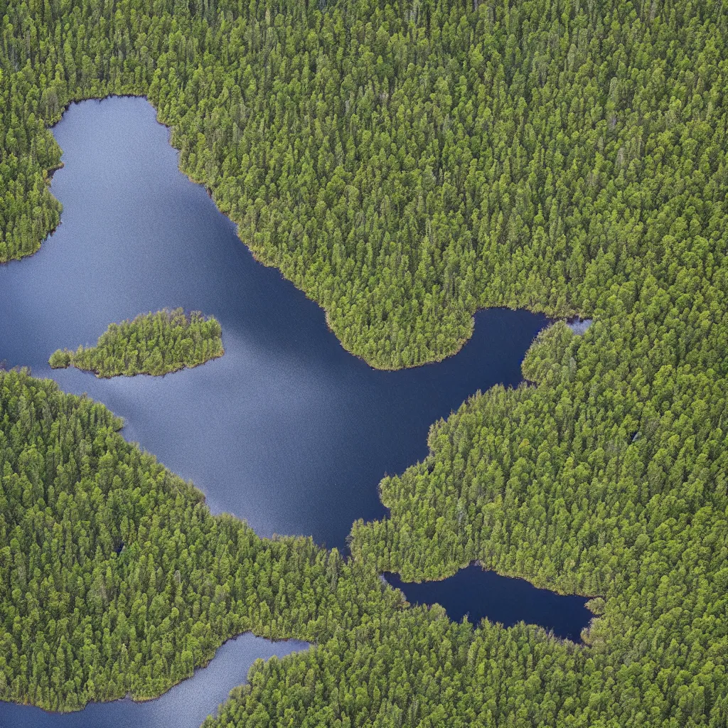 Image similar to ariel view of aukstaitija national park, lake asalnai, very detailed, 4 k, award winning photography