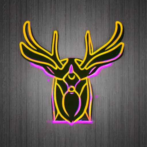 Prompt: logo for evil corporation that involves deer, synthwave style