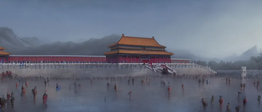 Image similar to The Forbidden City at dawn, detailed matte painting, cinematic, Alan Lee, Artstation