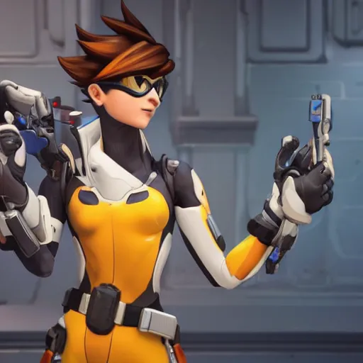 Image similar to Tracer from Overwatch relaxing after a day of hard work