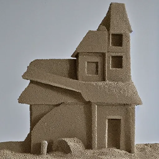 Image similar to A beautiful conceptual art of a broken-down house with a family living inside. sand sculpture by Chip Zdarsky rhythmic