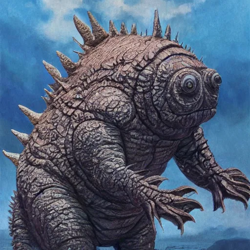 Image similar to realistic painting of a tardigrade kaiju, godzilla, by james gurney