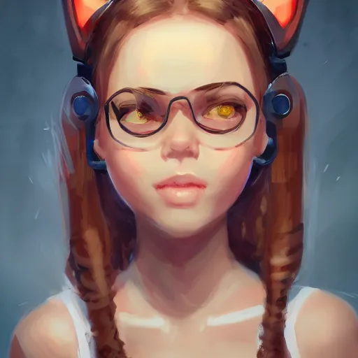 Image similar to portrait of a cute young woman with robot ears, 4k, sharp focus, Andreas Rocha