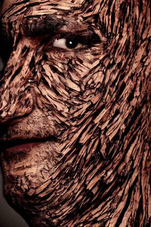 Image similar to 📷 markiplier's tree bark skin, made of tree bark, head portrait, dynamic lighting, 4 k