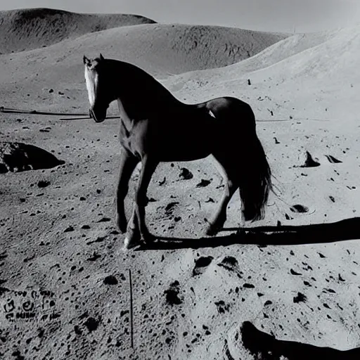 Image similar to retro photograph of a horse on moon drinking alcohol