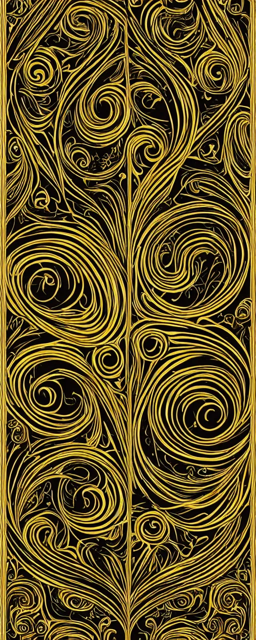 Prompt: decorative border, art nouveau gilded swirls and spirals, perfect symmetry, black background, trending on cgsociety