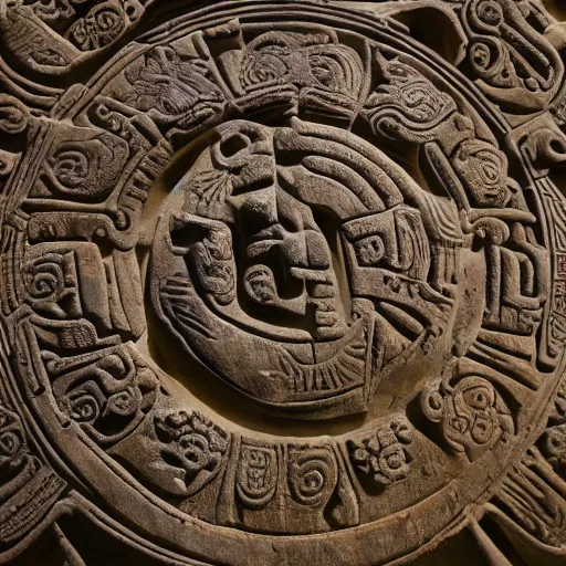 Image similar to ancient toltec carvings bound to the second attention by dreams and empowered by inorganic beings reveal secrets of human perception