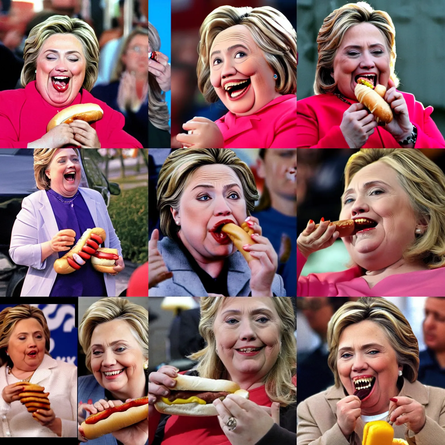 Prompt: obese hillary clinton eating a hotdog