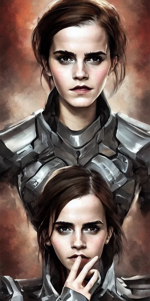 Image similar to fully body fashion model beautiful emma watson wearing military armor long dark hair beautiful bone structure symmetrical facial features intricate elegant digital painting concept art smooth sharp focus illustration from Metal Gear by by Sandra Chevrier by Ruan Jia and Mandy Jurgens by Artgerm by William-Adolphe Bouguerea