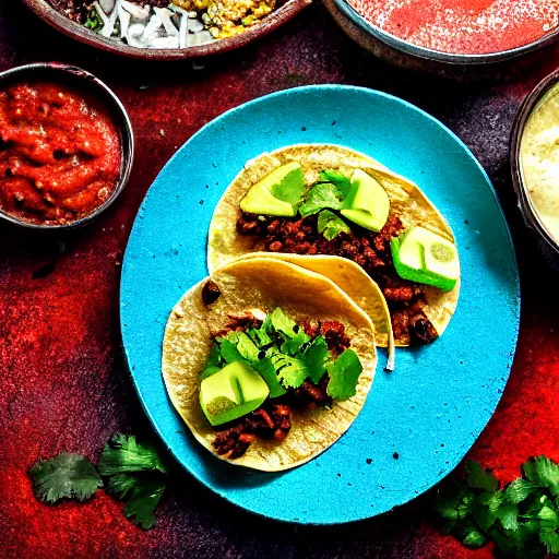 Image similar to tacos filled with dirt and slime. rotten refried beans. moldy elote. 4k, hdr, lighting, weather, high resolution camera shot, digital art.