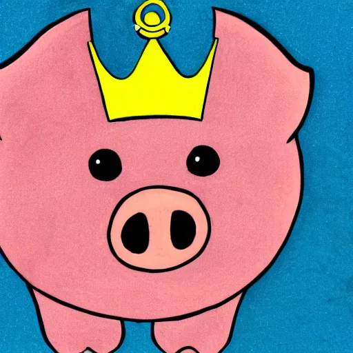 Prompt: a drawing of pig wearing a gold crown in the style of jack kirby