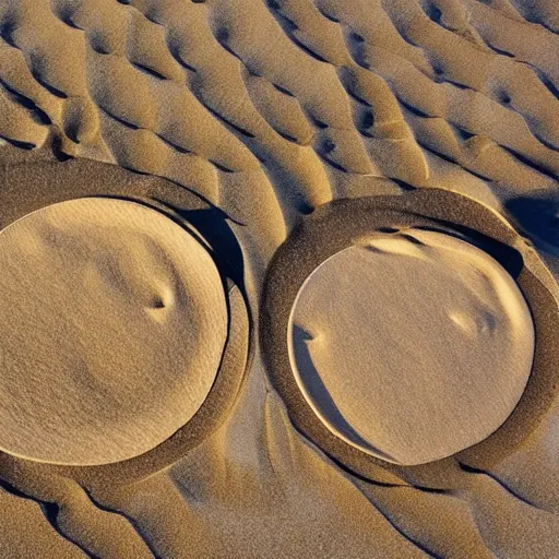 Image similar to distorted woks, placed on a sandy beach, with ocean in the background, photorealistic, 8k