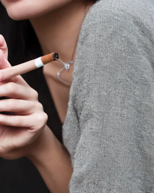 Prompt: you can see in the picture, acurate, real human female hand, holding a cigarette, from the elbow, up to the elbow , hand, five elegant fingers, neat nails, realism, 8k,