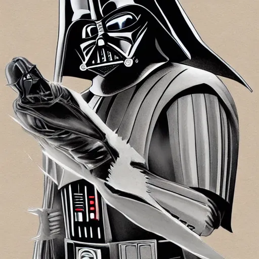 Image similar to Darth Vader, Holding Batman, Trending on Artstation, Hiroaki Tsutsumi style