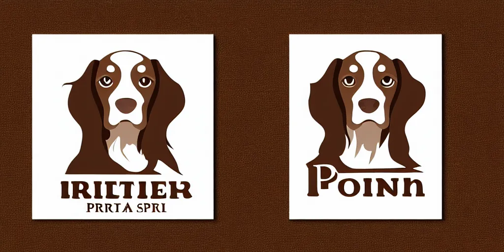 Prompt: painted brown and white sprocker spaniel pub logo no text