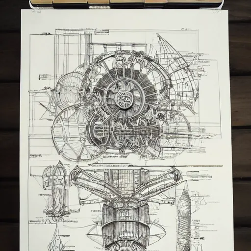 Image similar to A concept of a detailed and intricate design of a mechanical deconstructor 3d design, great finesse organic hyper detailed, engineering blueprints, technical drawings, calculus, stained paper