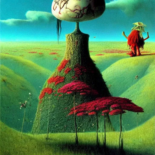 Prompt: Alice in Wonderland in style of Zdislaw Beksinski