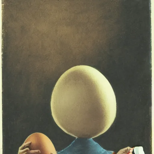 Prompt: A man with an egg for a head
