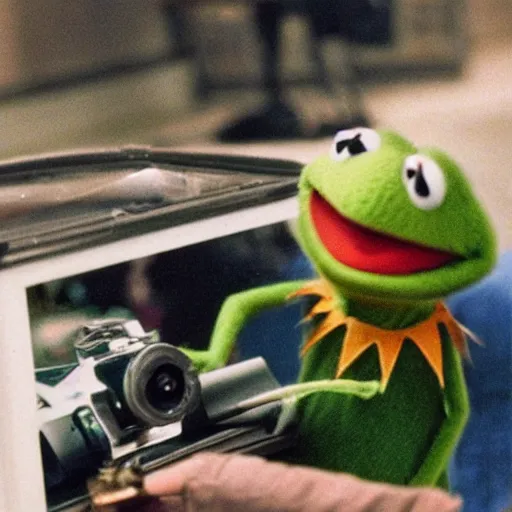 Image similar to polaroid shot of kermit the frog in the movie the mechanic