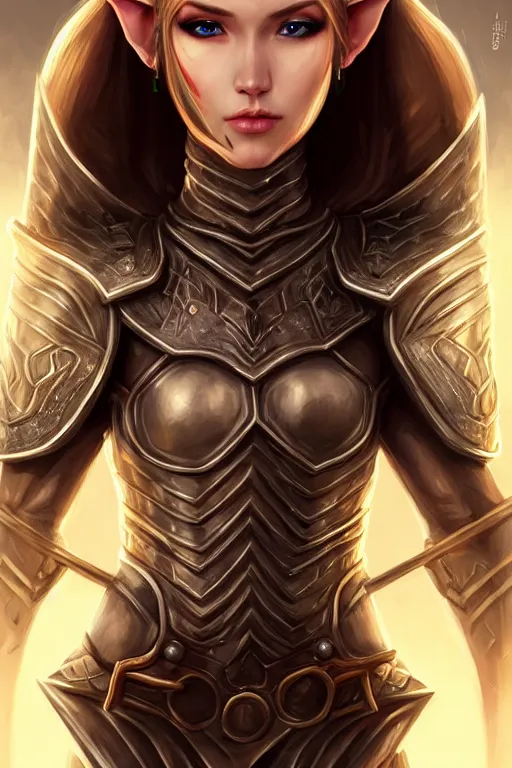 Image similar to head and shoulders portrait of an eldritch knight, elf, beautiful, female, breastplate, magical, high fantasy, d & d, by artgerm, face details, extremely detailed, digital illustration