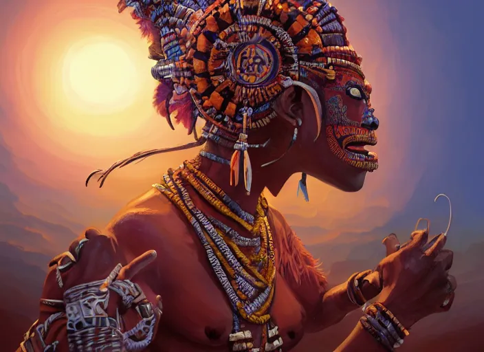 Prompt: highly detailed digital painting of tribal afrikan voodoo kemetic mask, 2 d game fanart behance hd by jesper ejsing, by rhads, makoto shinkai and lois van baarle, ilya kuvshinov, rossdraws, dramatic sunset, global illumination, radiant light, detailed and intricate environment