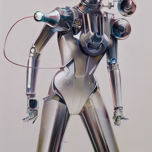Prompt: scifi futurism automaton minimalism chrome by peter mohrbacher art Hajime Sorayama airbrush hyperrealism