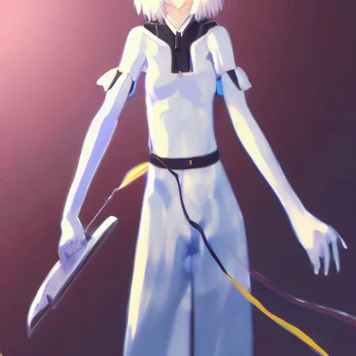 Prompt: a perfect anime concept art of Rei Ayanami, by Makoto Shinkai, at Pixiv