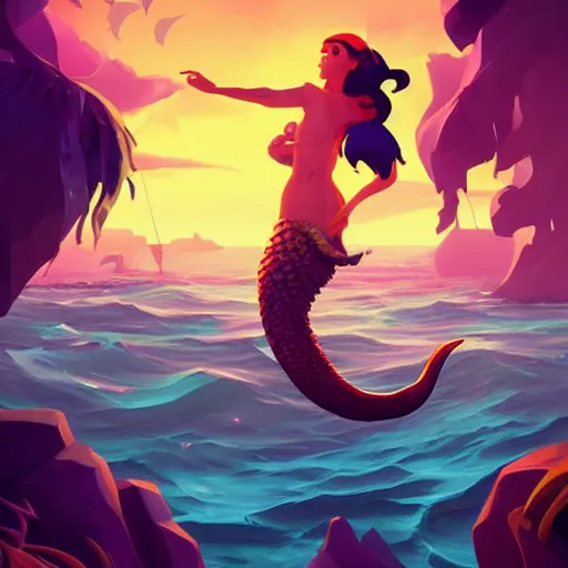 Image similar to painting mermaid treasure on sea of thieves game avatar hero smooth face median photoshop filter cutout vector, behance hd by jesper ejsing, by rhads, makoto shinkai and lois van baarle, ilya kuvshinov, rossdraws global illumination